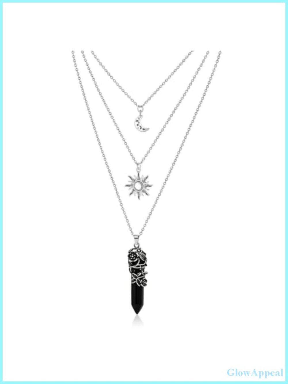 3-Piece Layered Choker Necklace Set Crescent Moon Sun Crystal Pendant Alloy